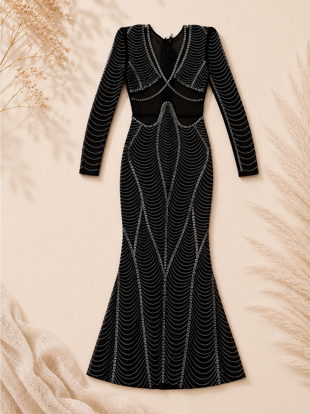 NWT Fashion Nova Embellished Black Long Sleeve Sequin Bodycon Dress